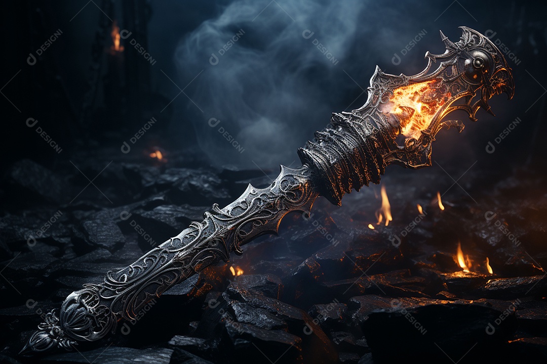 Foto misteriosa e mágica de uma espada de prata