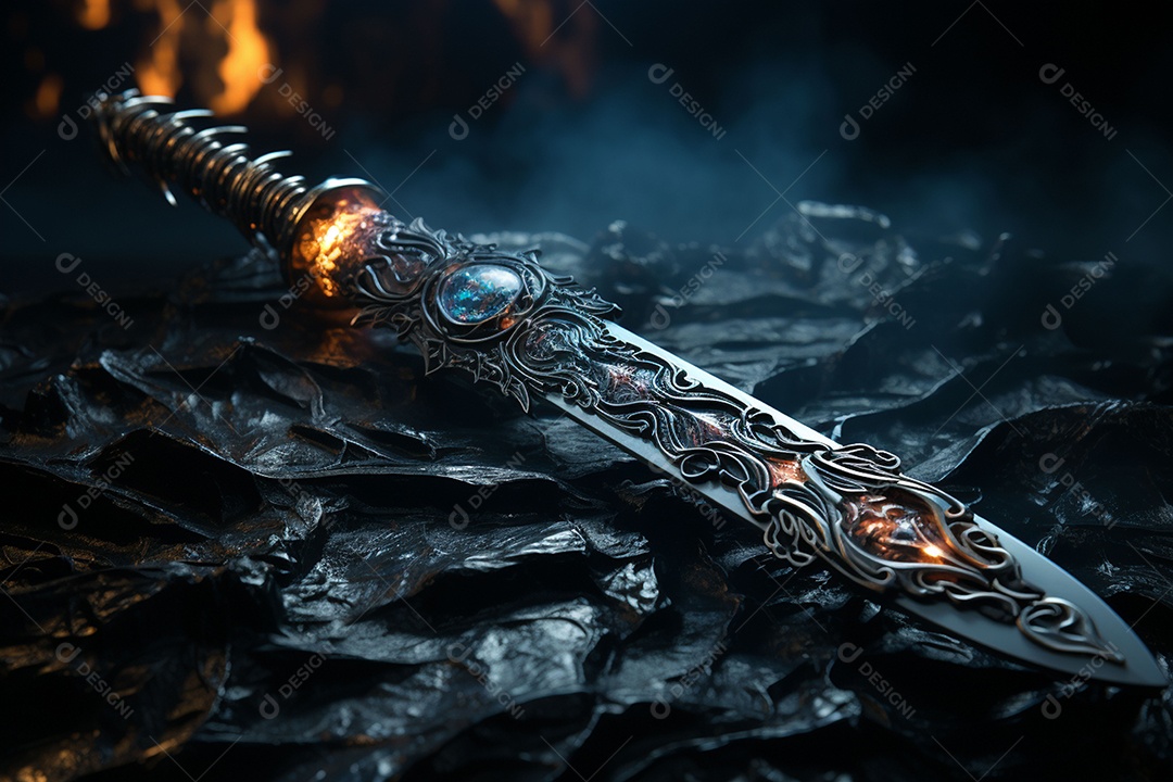 Foto misteriosa e mágica de uma espada de prata