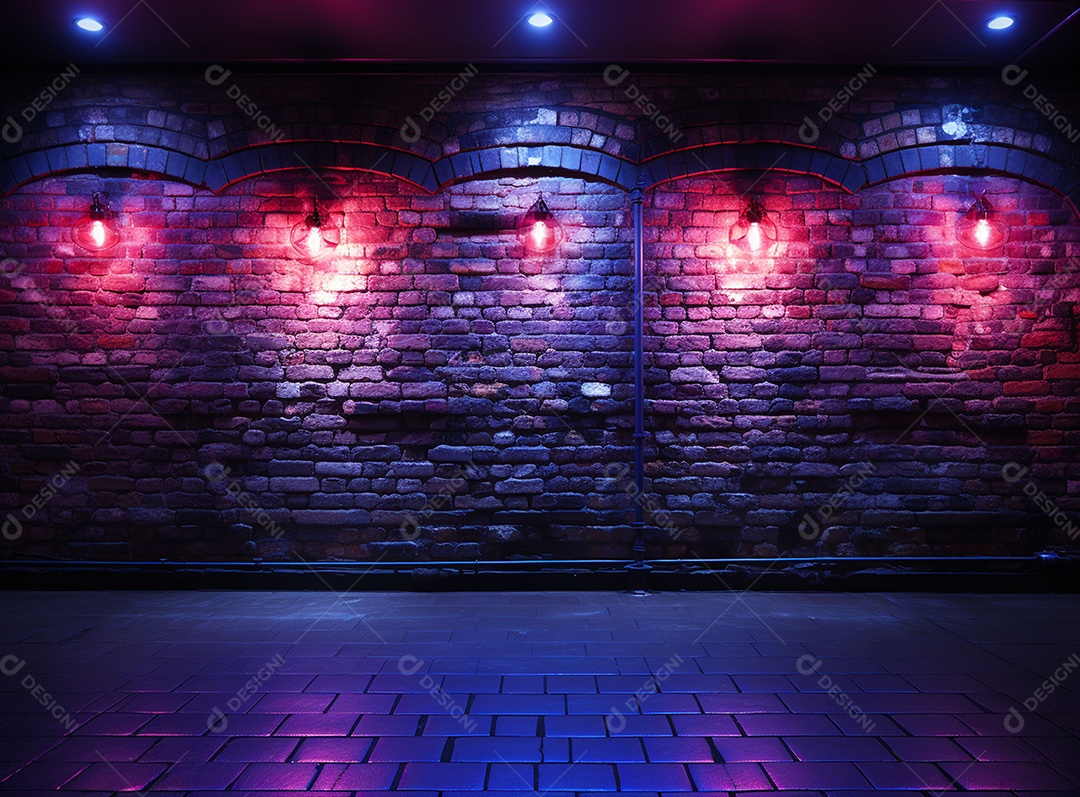 Fundos de palco de parede com luzes de neon