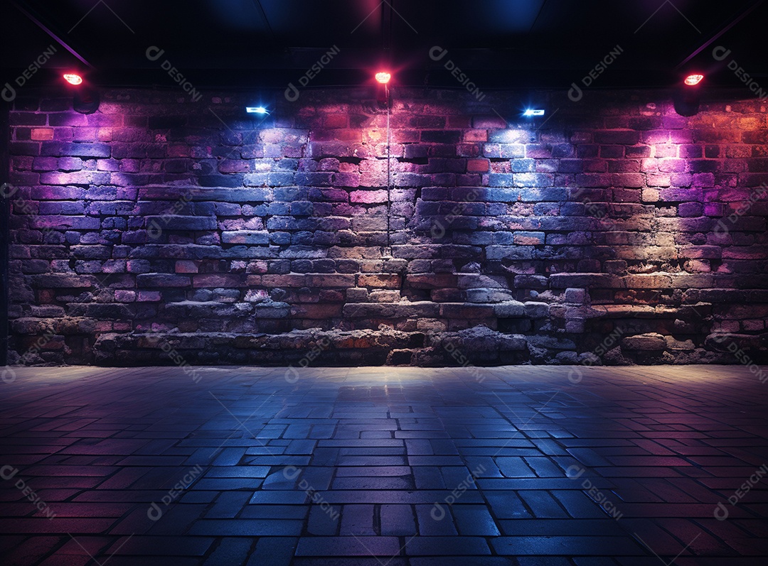 Fundos de palco de parede com luzes de neon