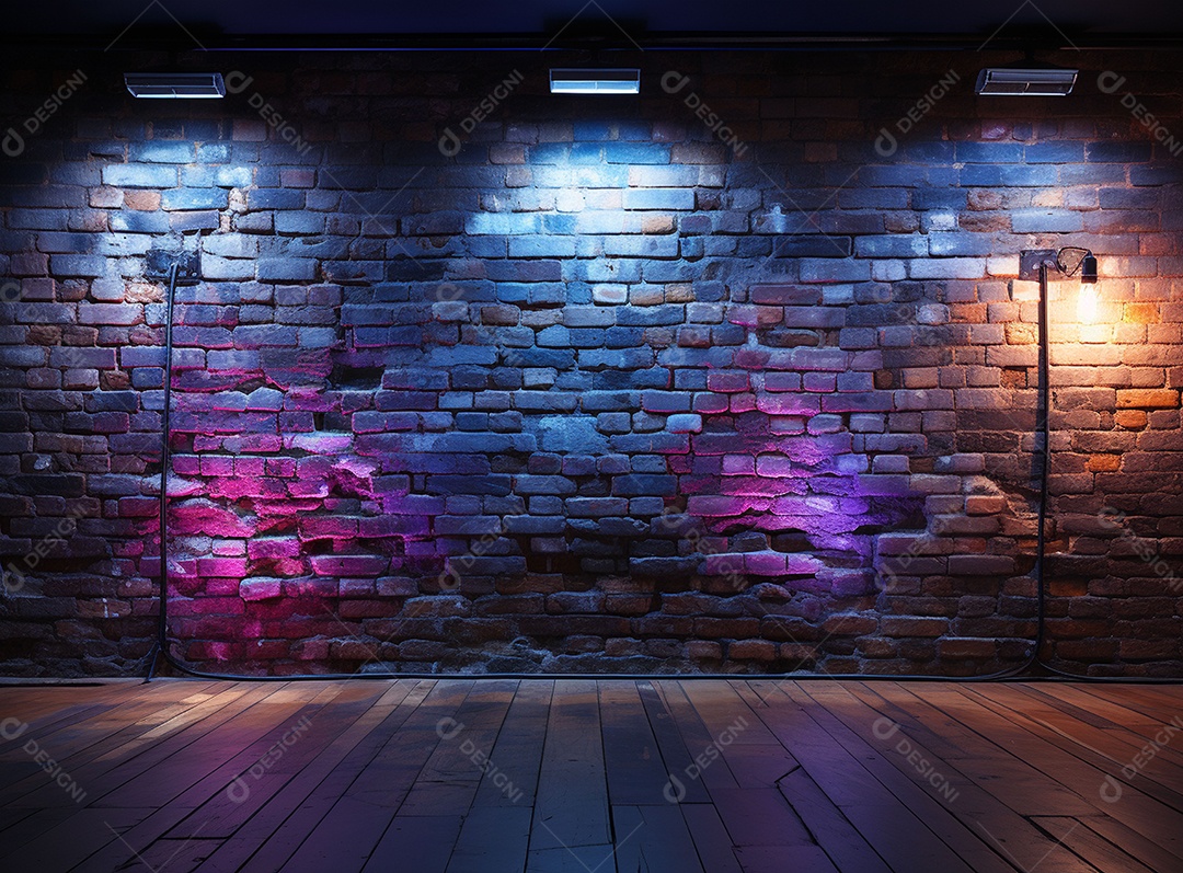 Fundos de palco de parede com luzes de neon