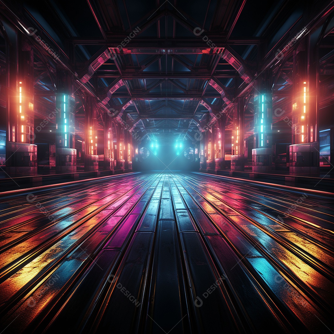 Fundos de palco de parede com luzes de neon