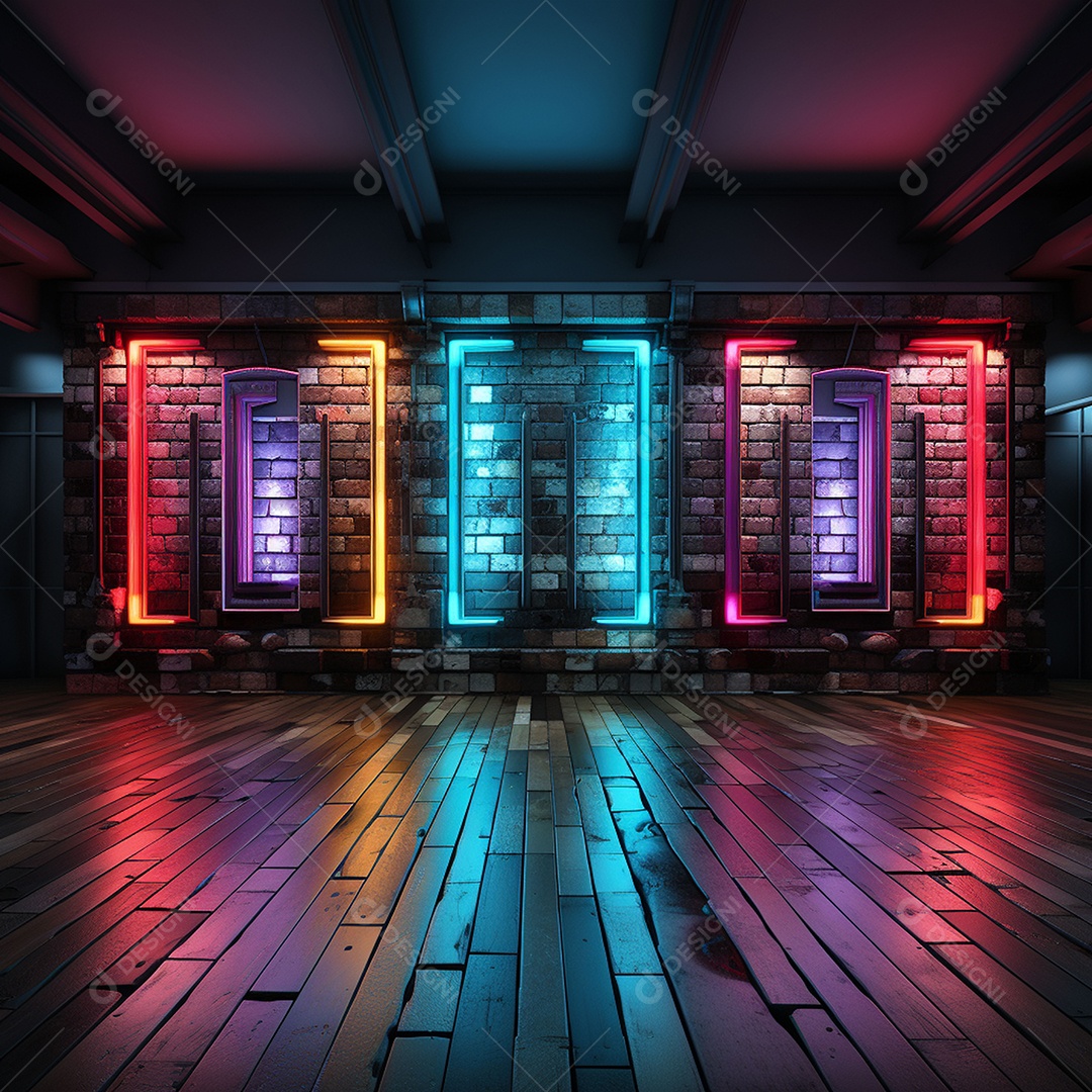 Fundos de palco de parede com luzes de neon