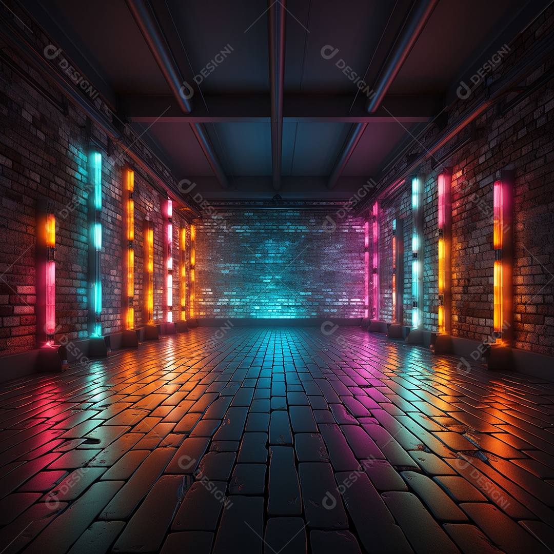 Fundos de palco de parede com luzes de neon