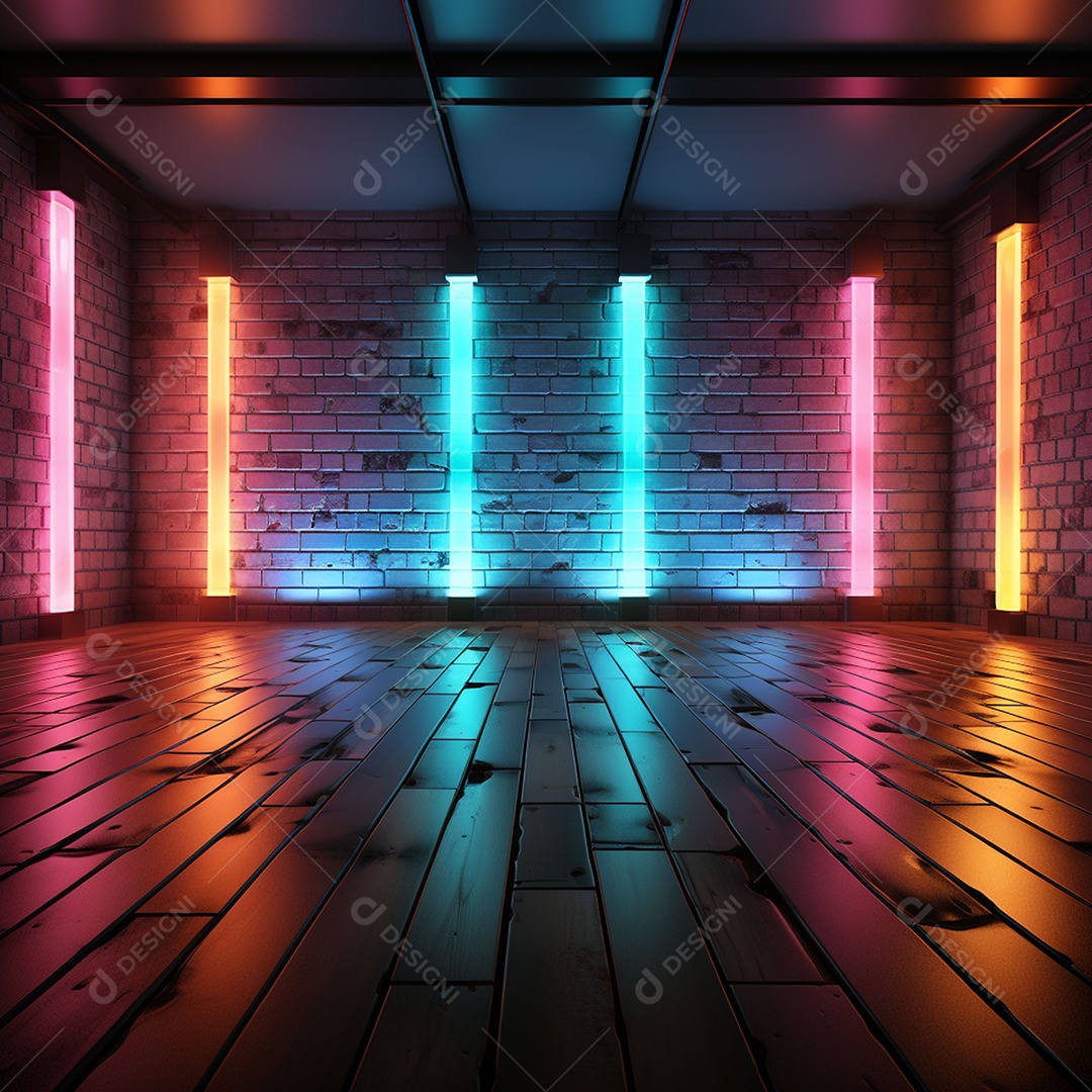 Fundos de palco de parede com luzes de neon