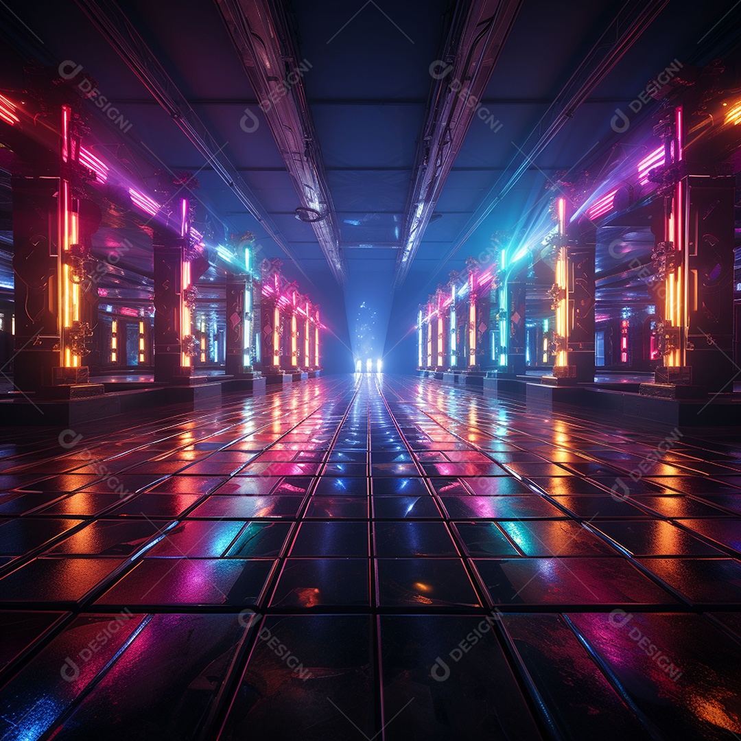 Fundos de palco de parede com luzes de neon