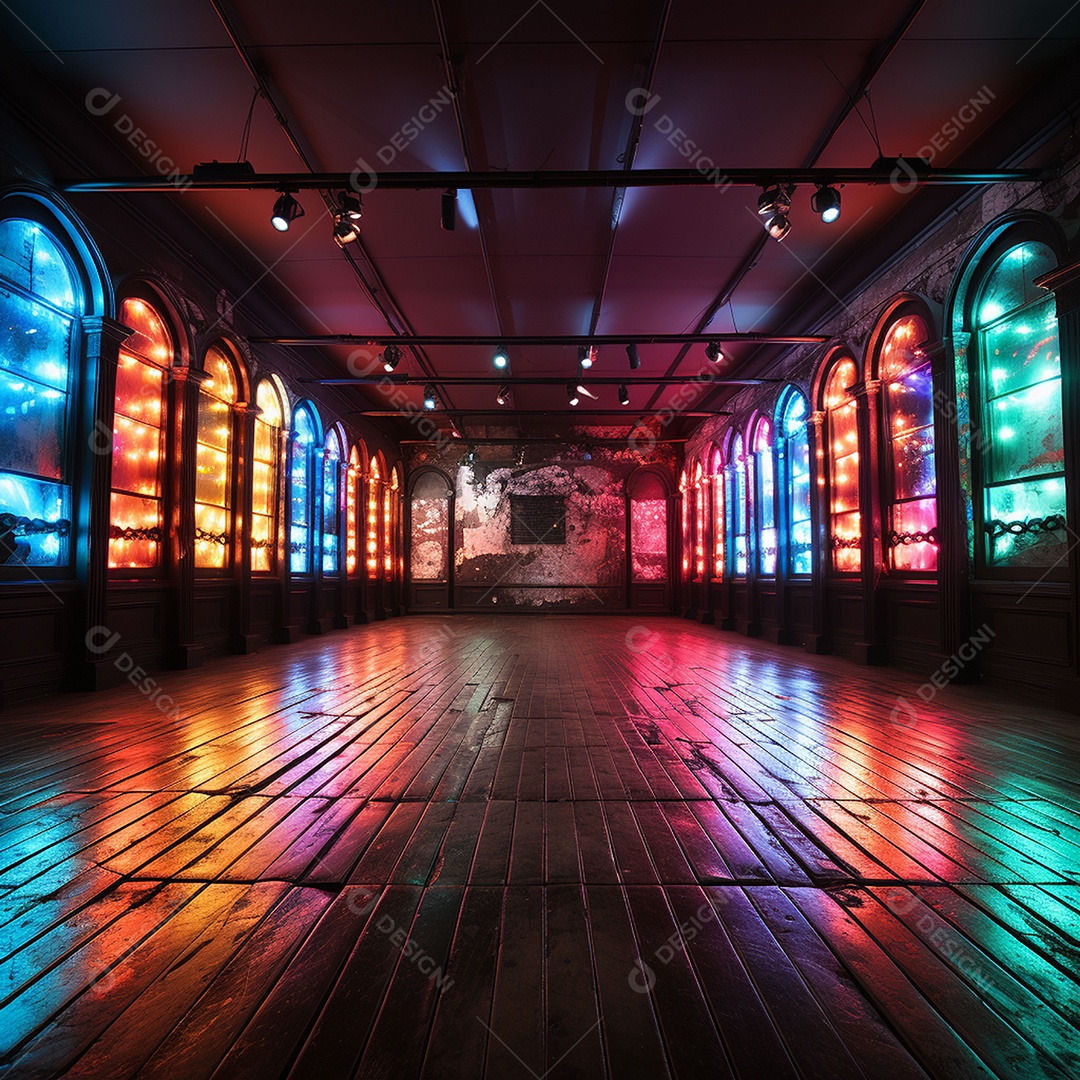 Fundos de palco de parede com luzes de neon