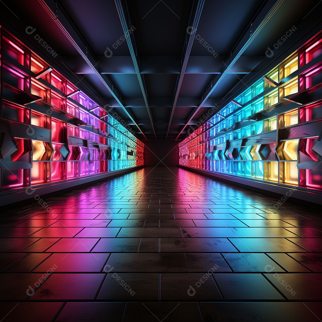 Fundos de palco de parede com luzes de neon