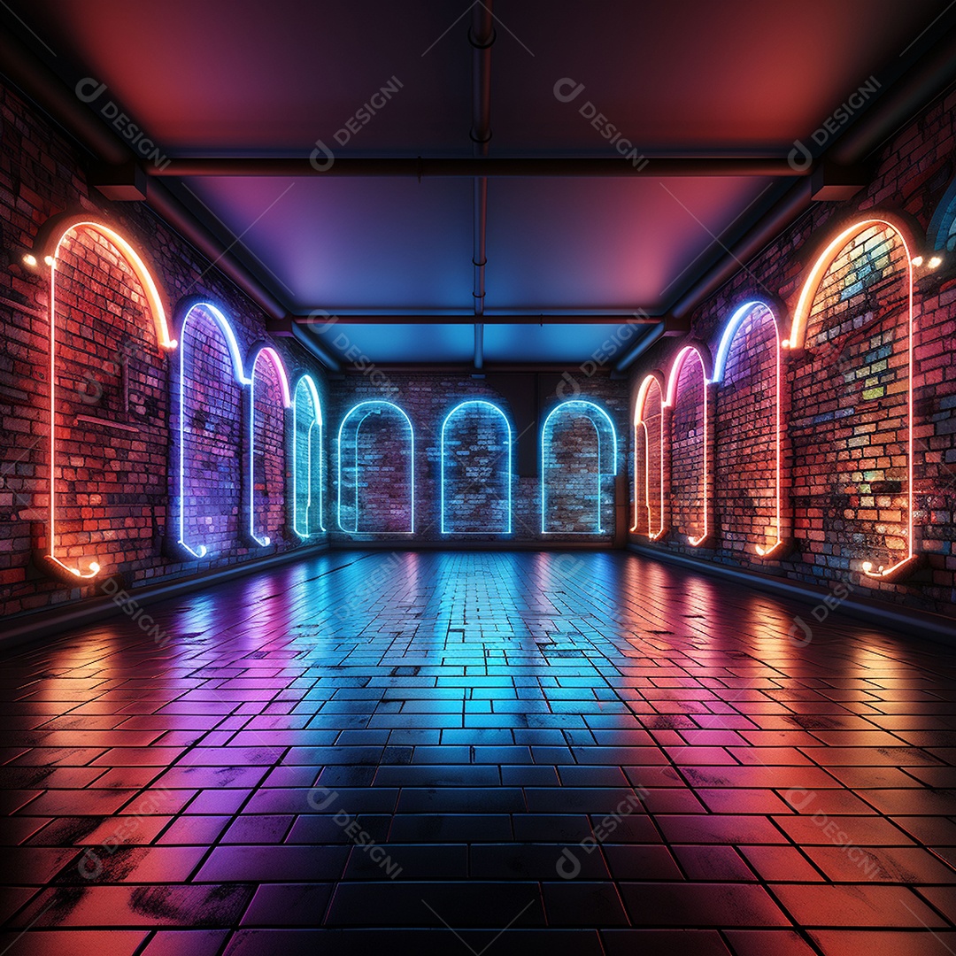 Fundos de palco de parede com luzes de neon