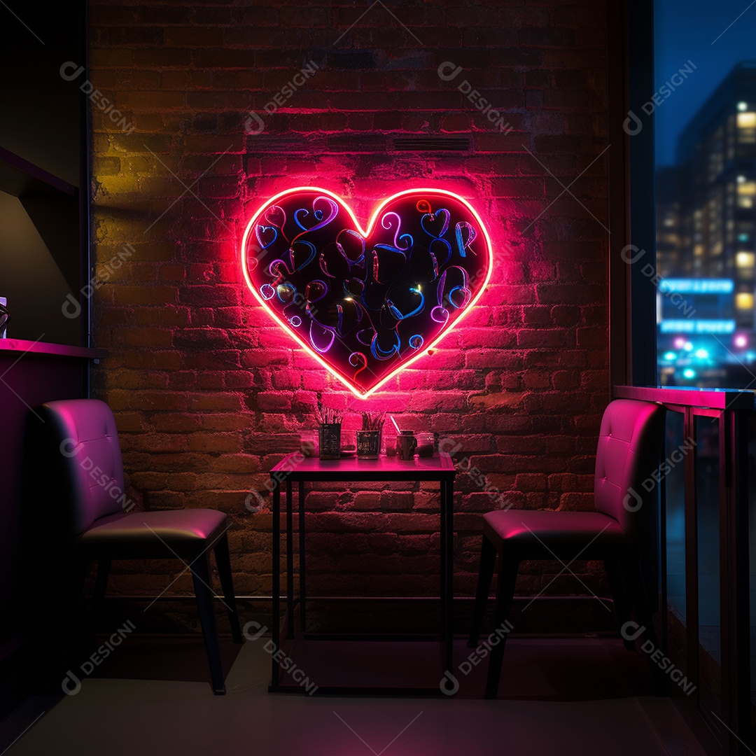 Luzes de neon na parede para corações