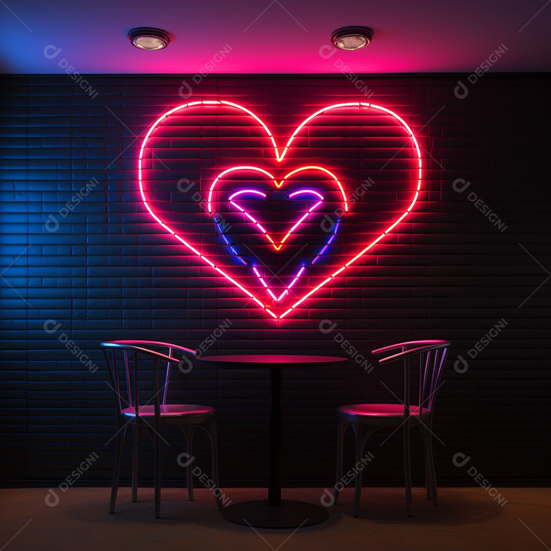 Luzes de neon na parede para corações