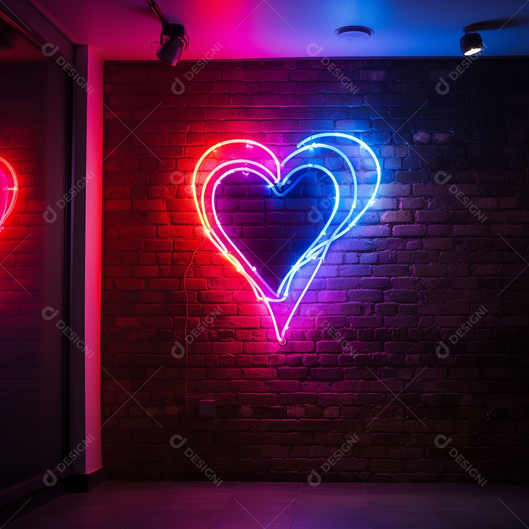 Luzes de neon na parede para corações