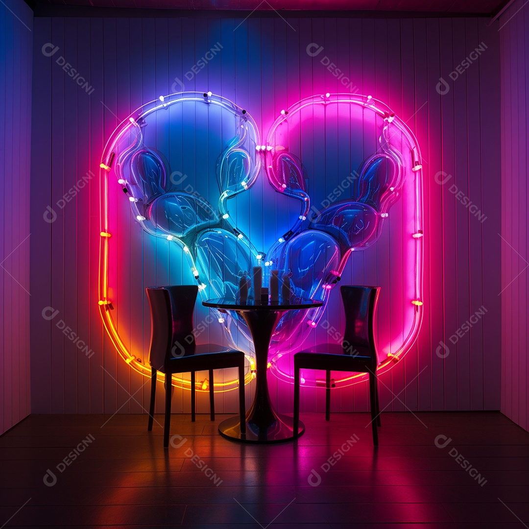 Luzes de neon na parede para corações