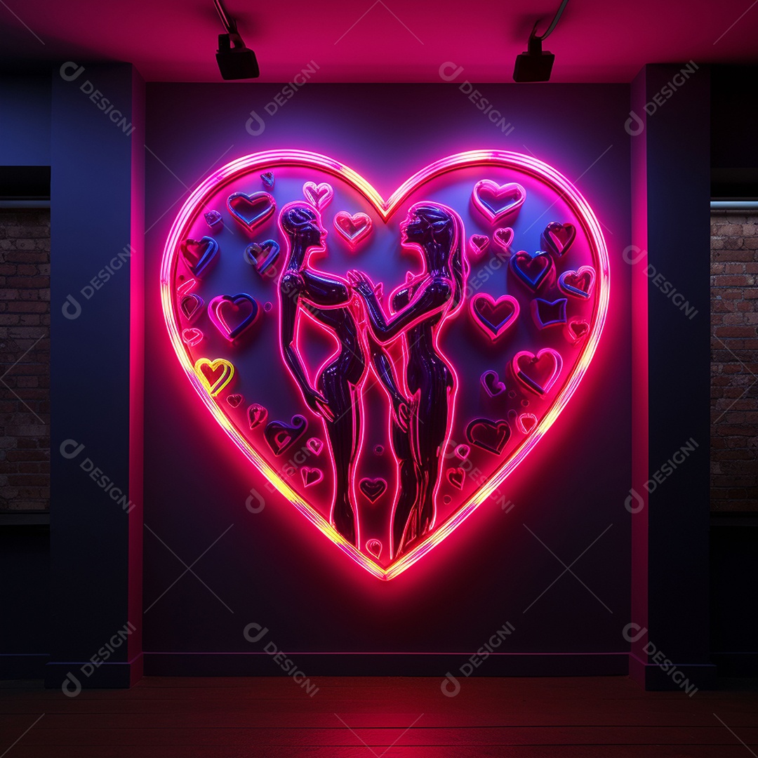 Luzes de neon na parede para corações
