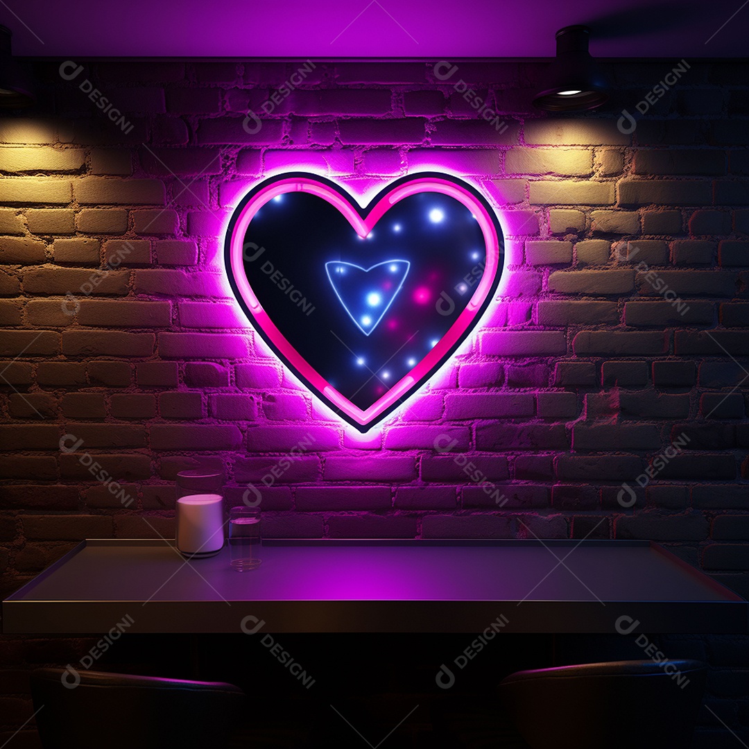 Luzes de neon na parede para corações