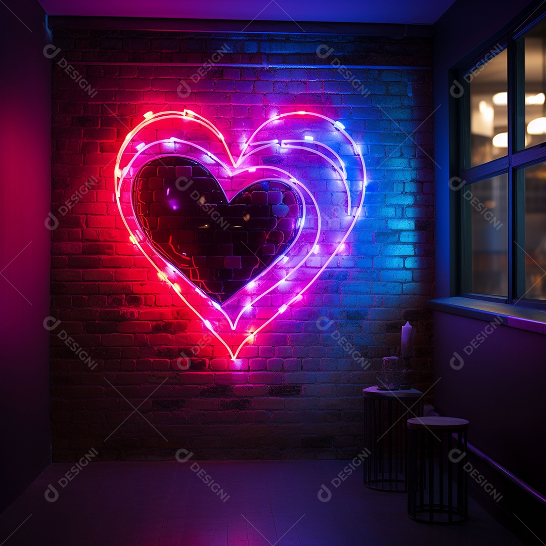Luzes de neon na parede para corações