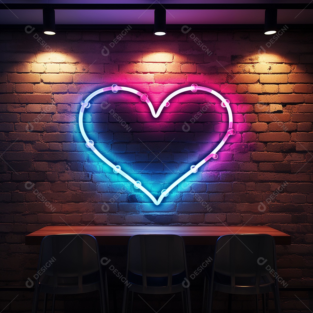Luzes de neon na parede para corações