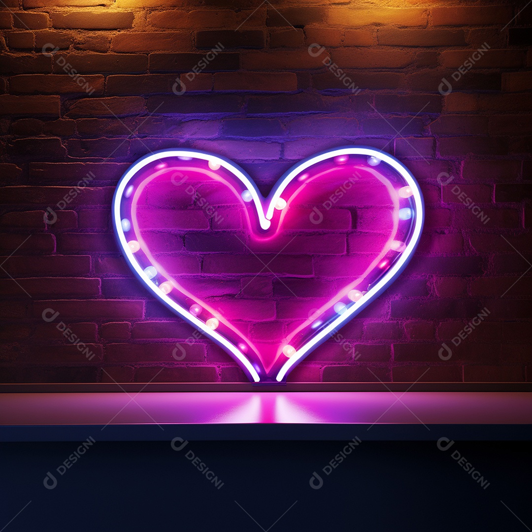Luzes de neon na parede para corações
