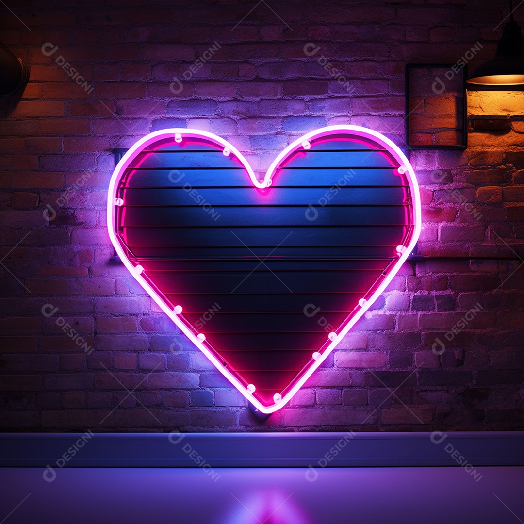 Luzes de neon na parede para corações