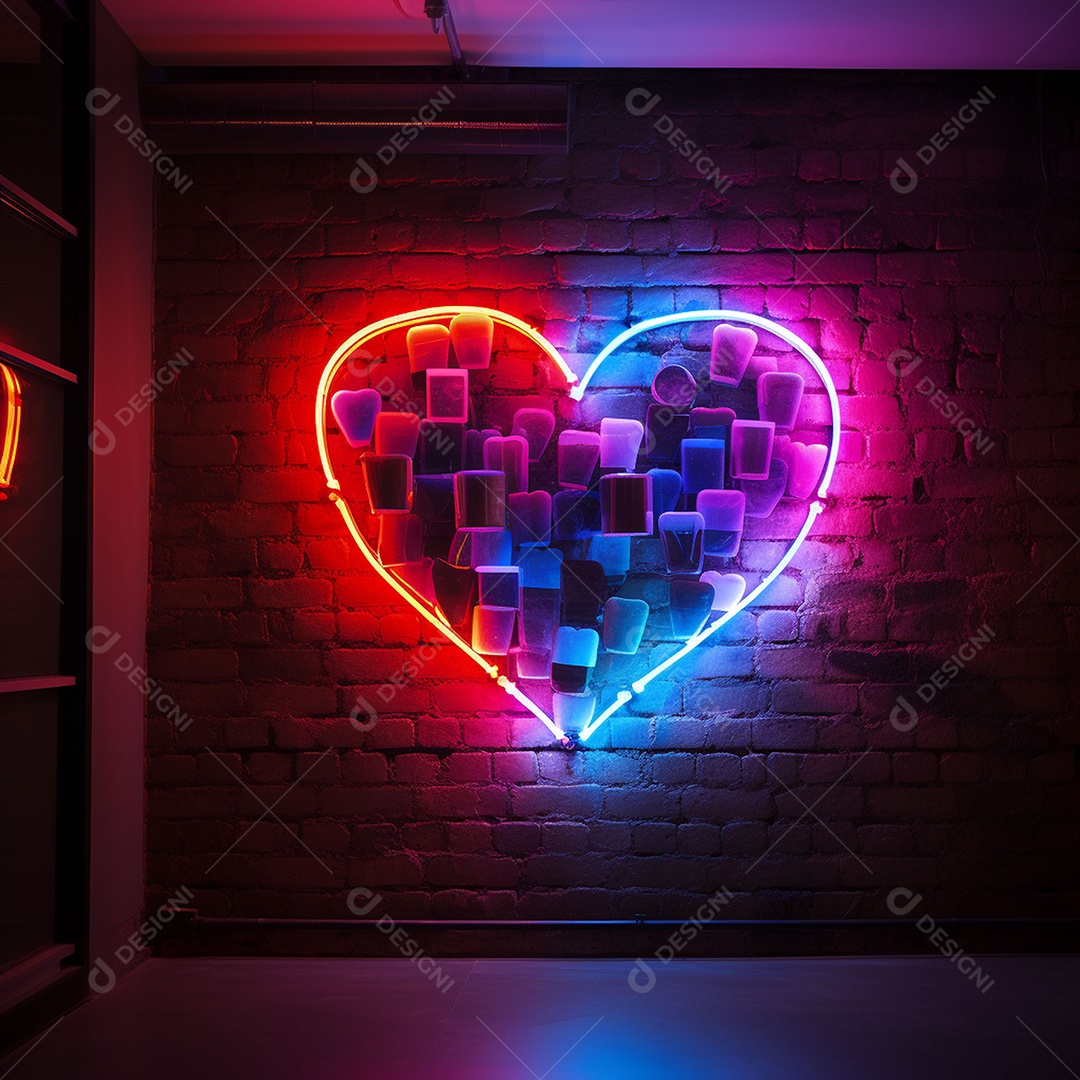 Luzes de neon na parede para corações
