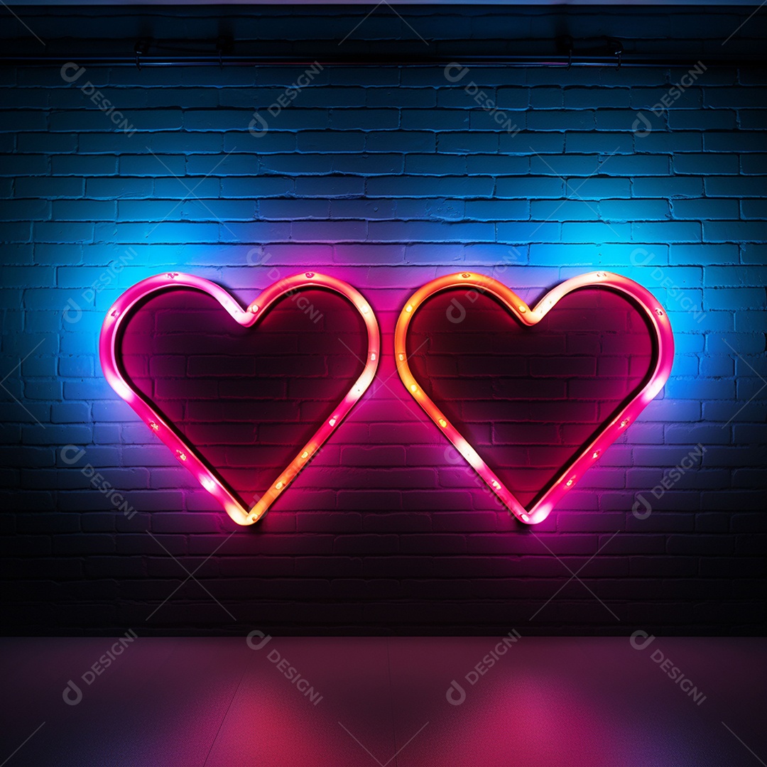 Luzes de neon na parede para corações