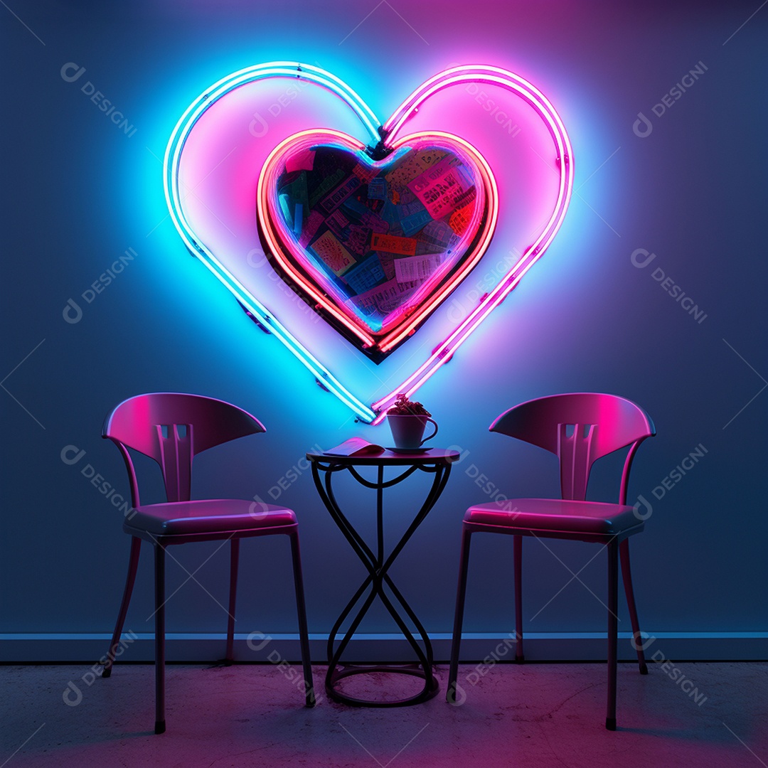 Luzes de neon na parede para corações