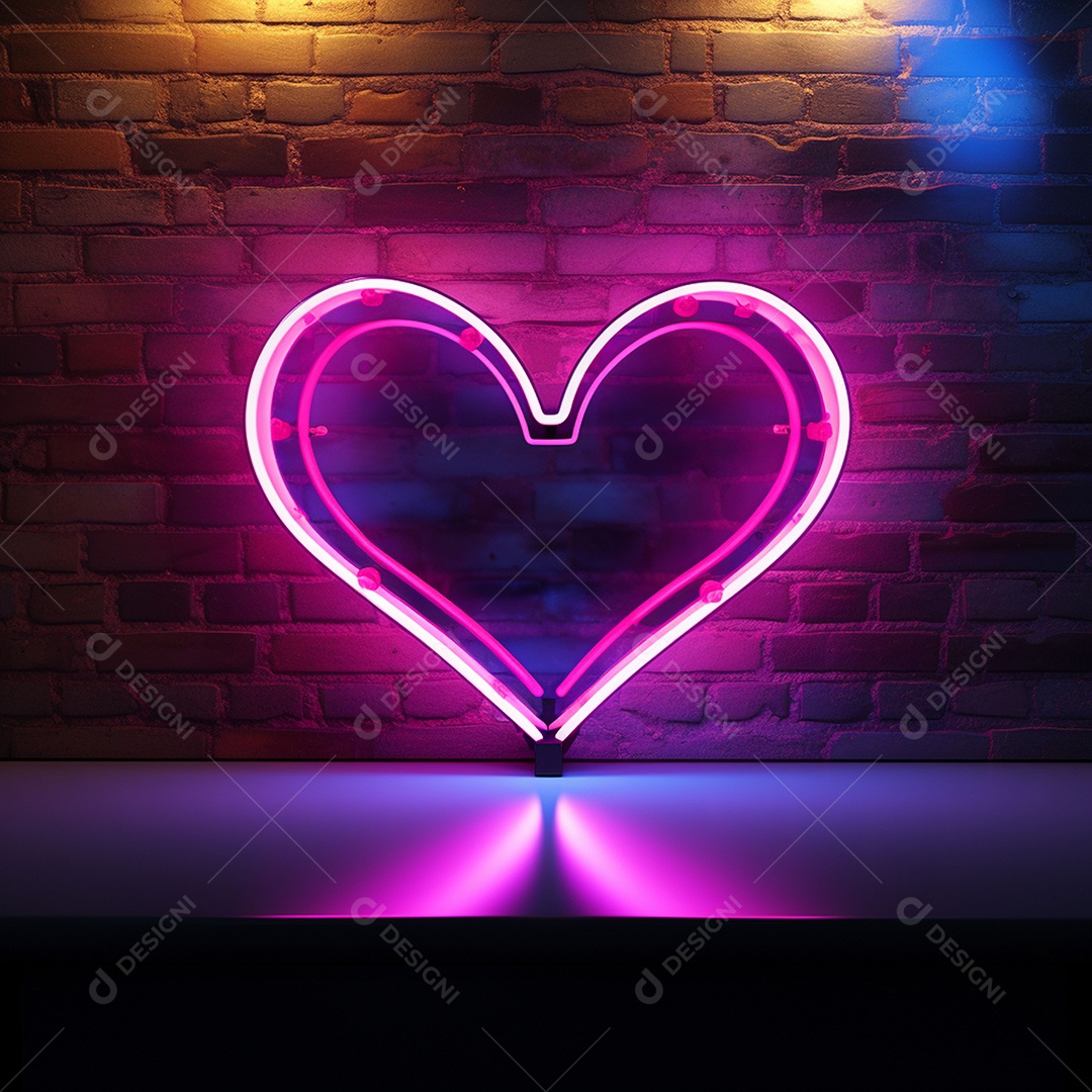 Luzes de neon na parede para corações
