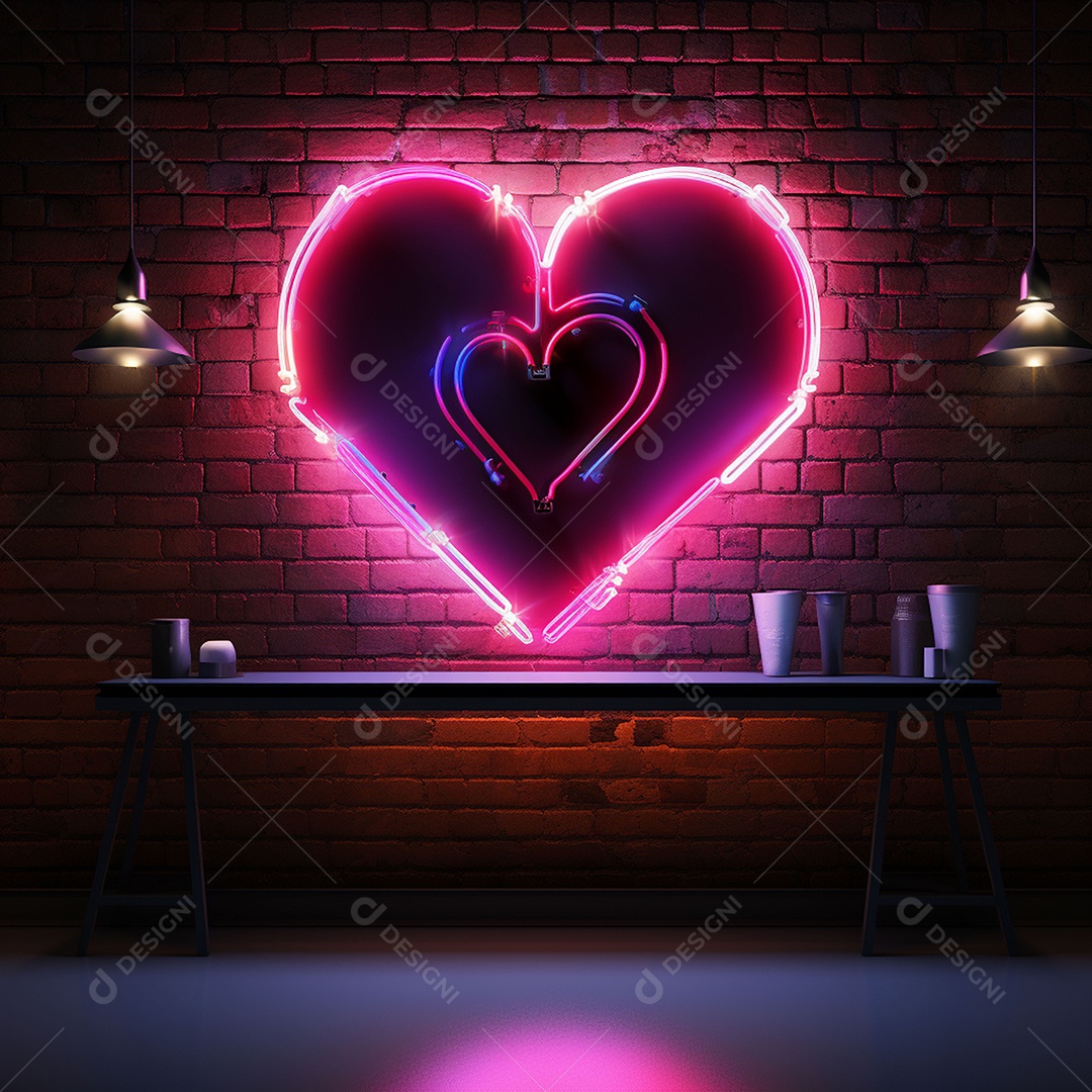 Luzes de neon na parede para corações