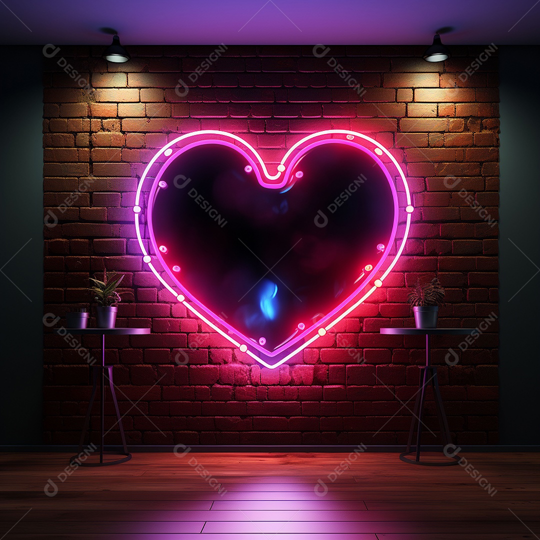 Luzes de neon na parede para corações