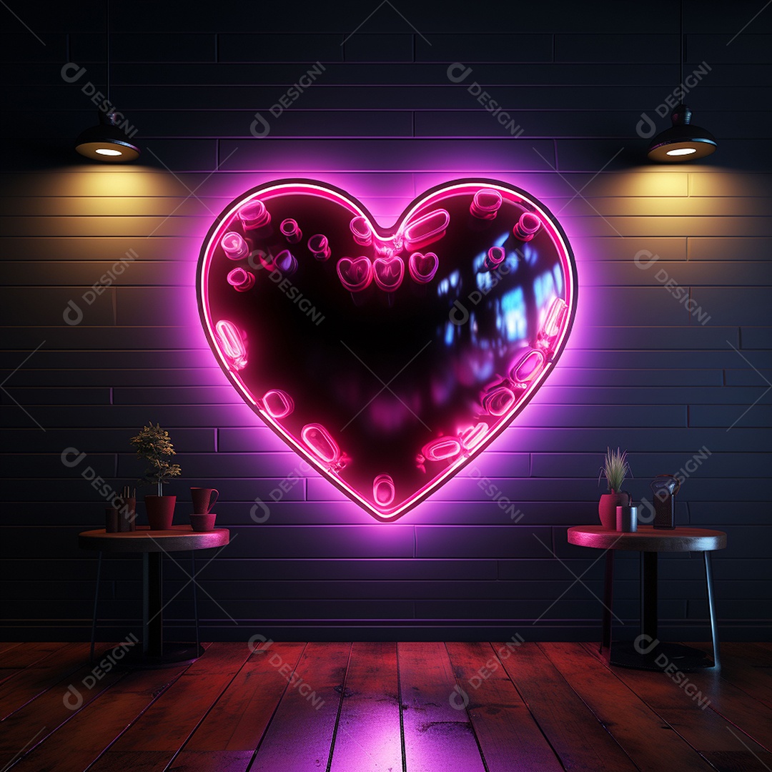 Luzes de neon na parede para corações