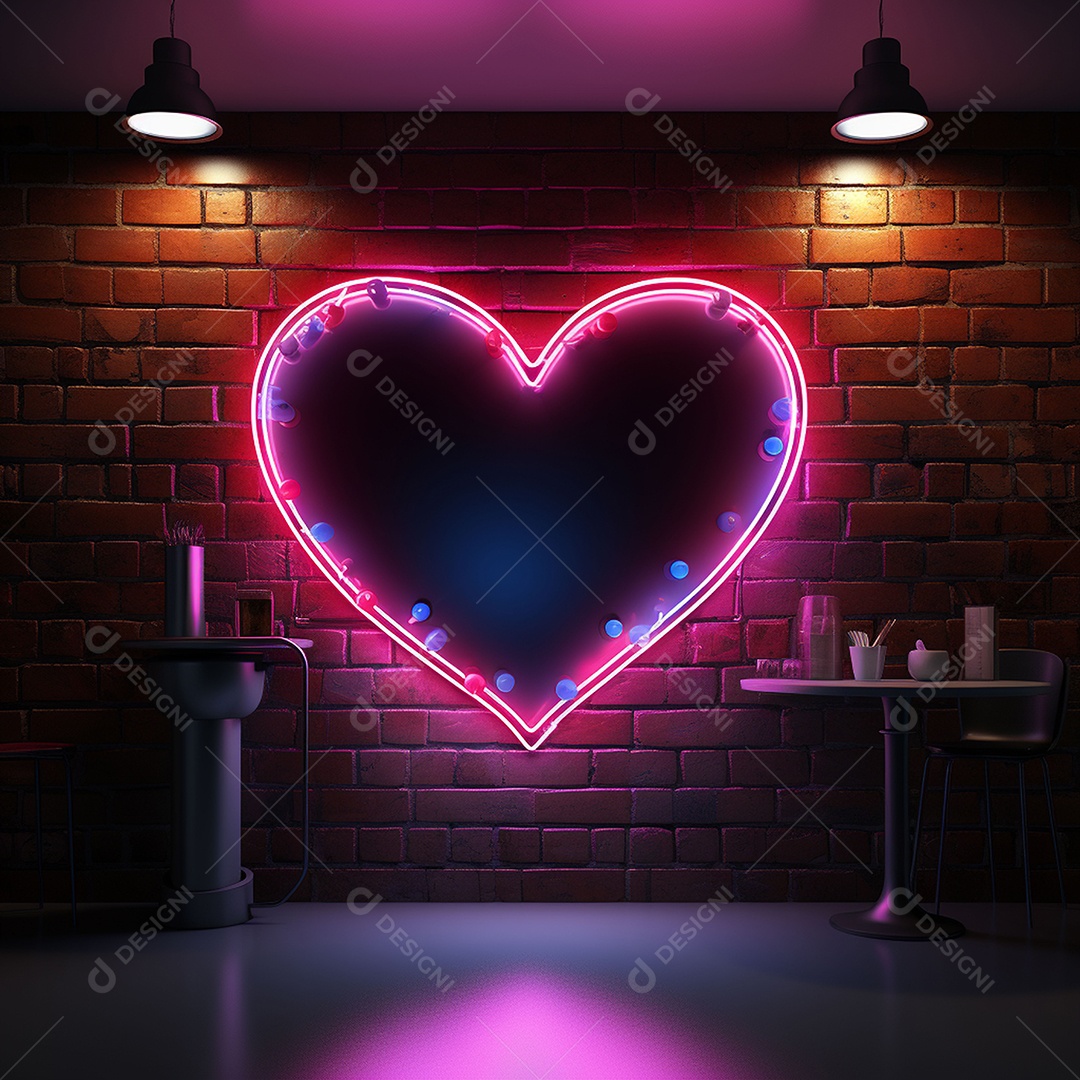 Luzes de neon na parede para corações
