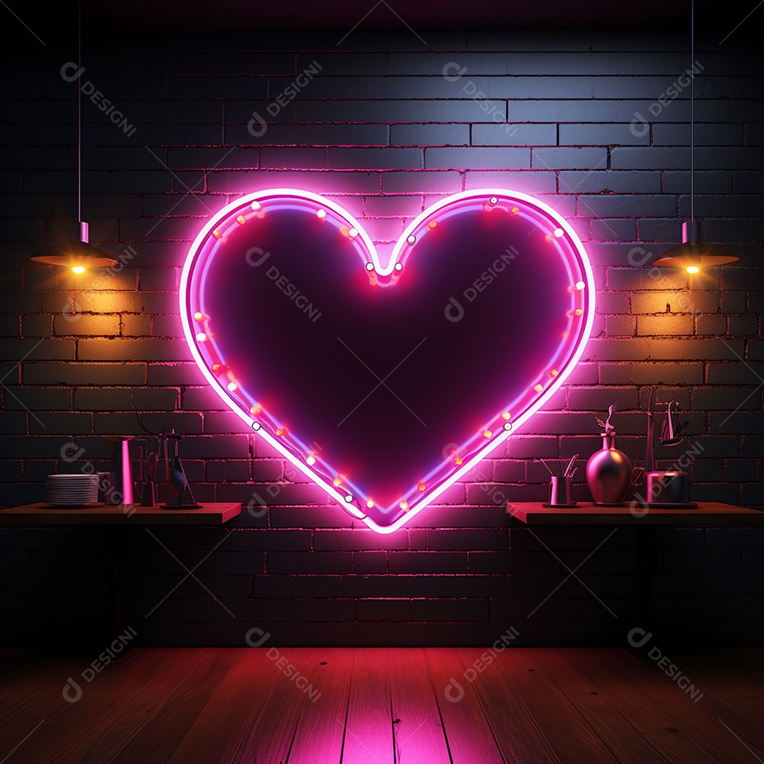 Luzes de neon na parede para corações