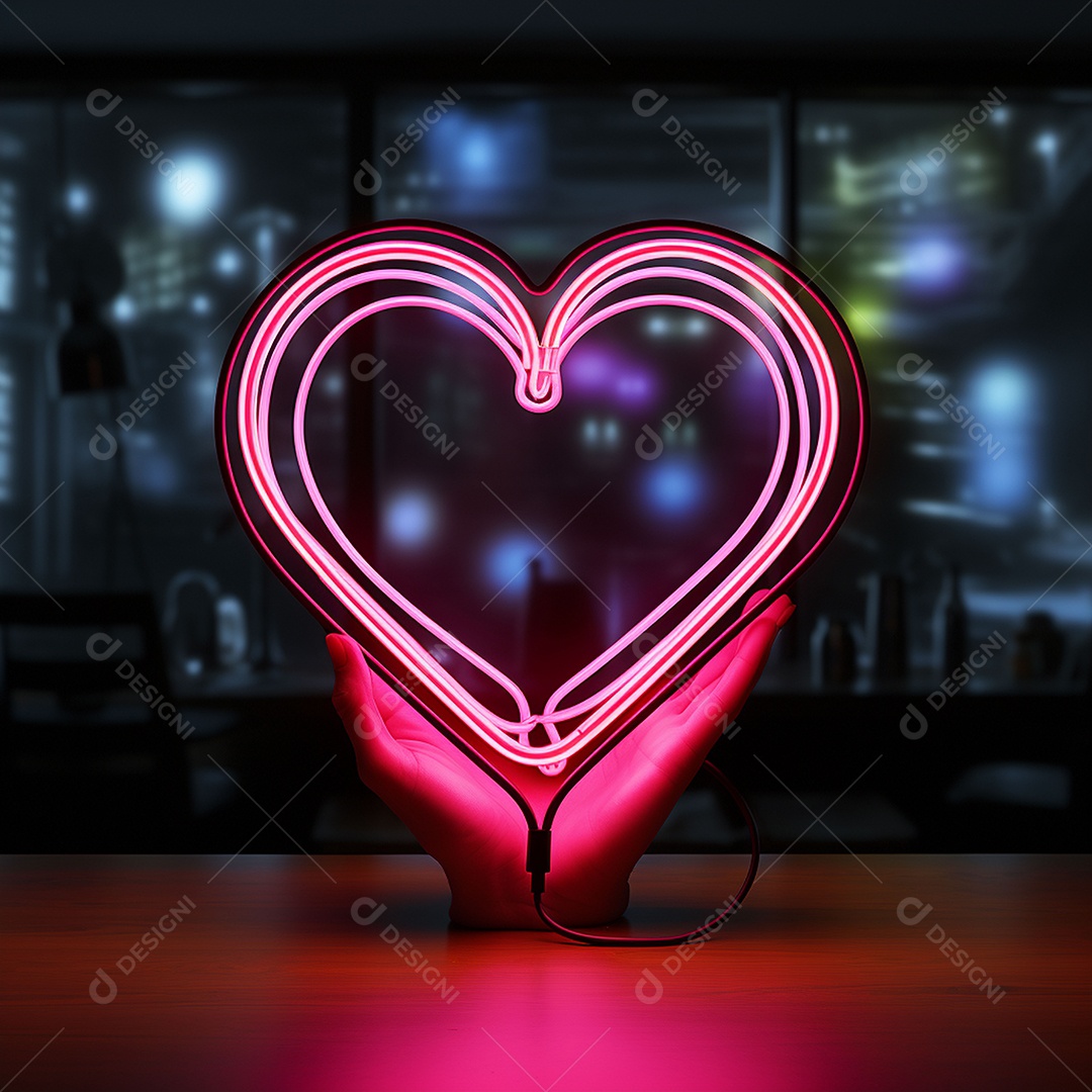 Luzes de neon na parede para corações