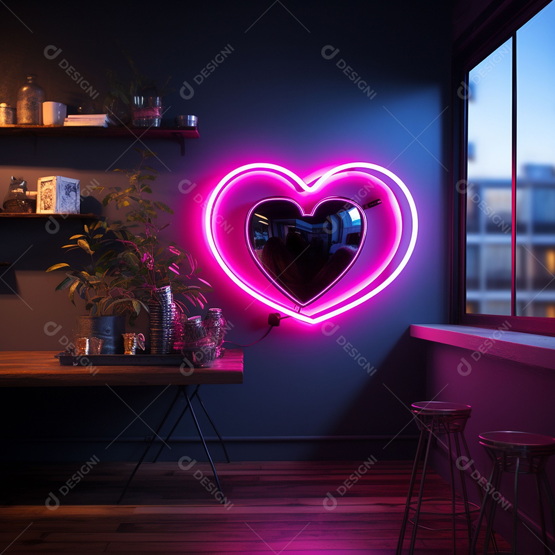 Luzes de neon na parede para corações