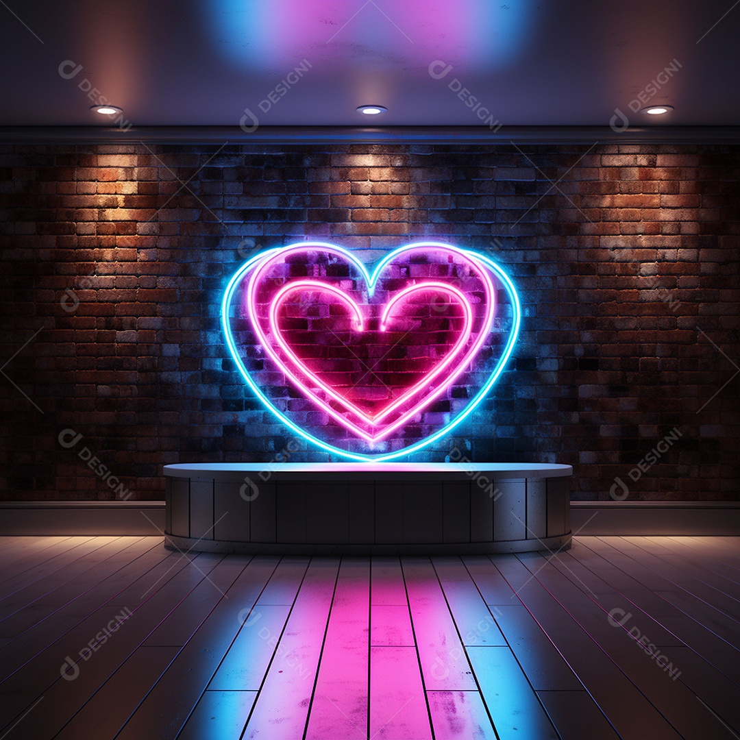 Luzes de neon na parede para corações
