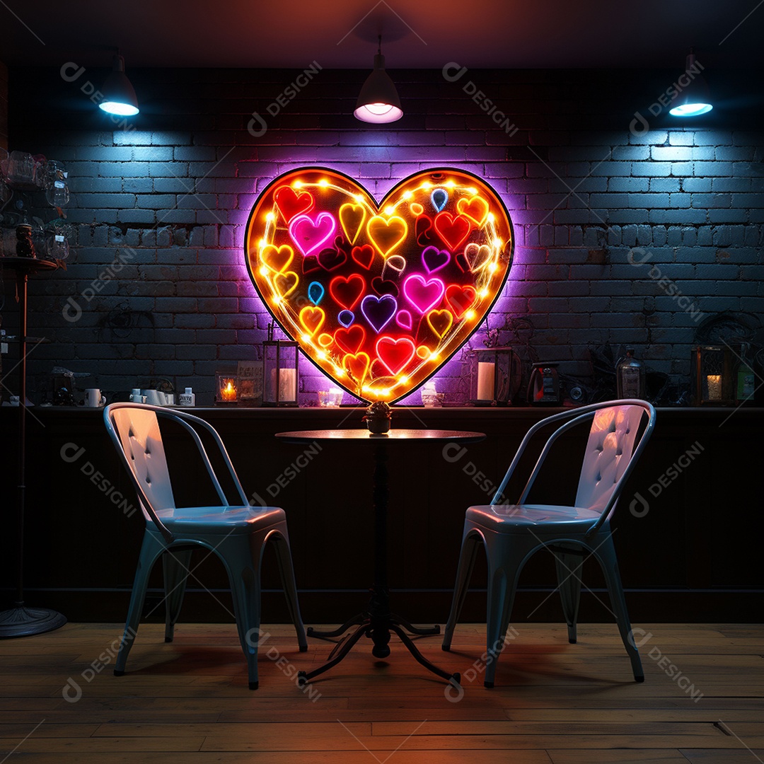 Luzes de neon na parede para corações