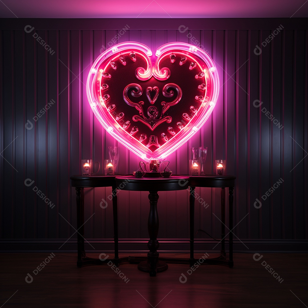 Luzes de neon na parede para corações