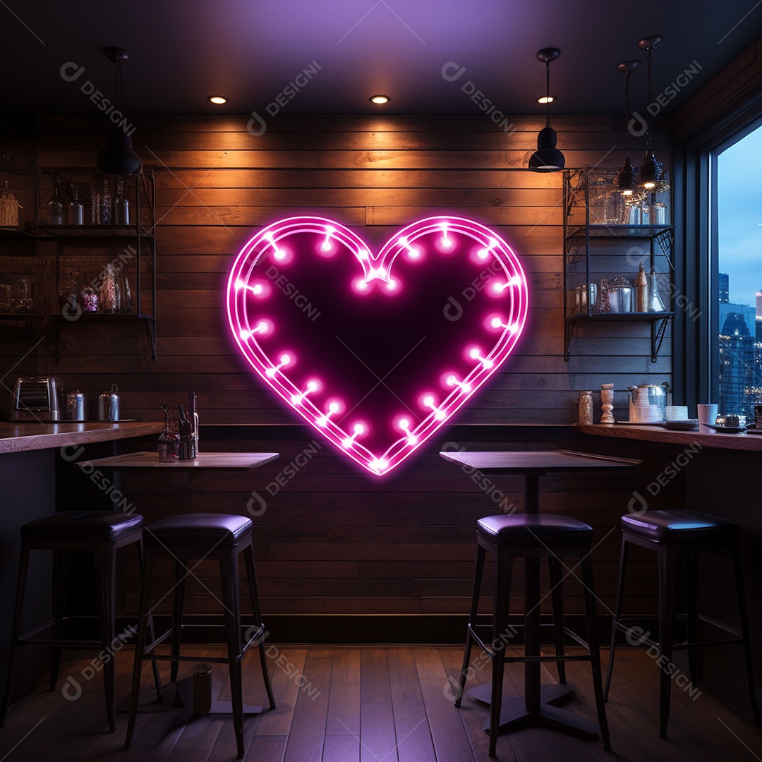 Luzes de neon na parede para corações