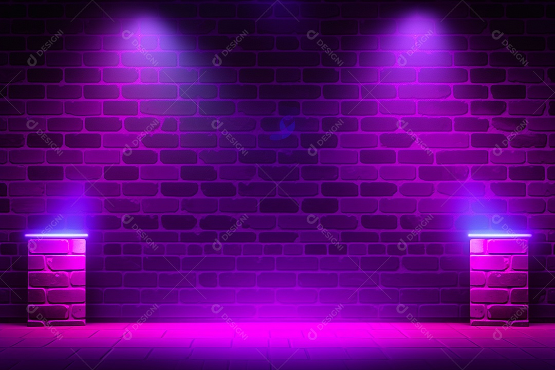 Parede de neon e fundo de tijolos com luz de fundo