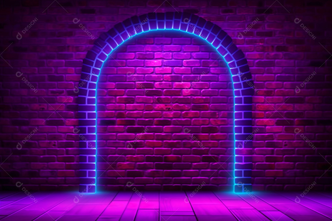 Parede de neon e fundo de tijolos com luz de fundo