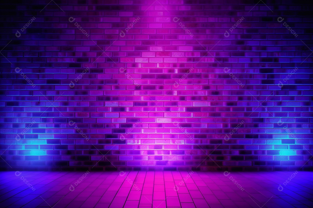Parede de neon e fundo de tijolos com luz de fundo