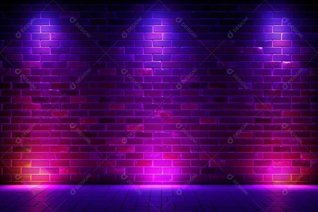 Parede de neon e fundo de tijolos com luz de fundo