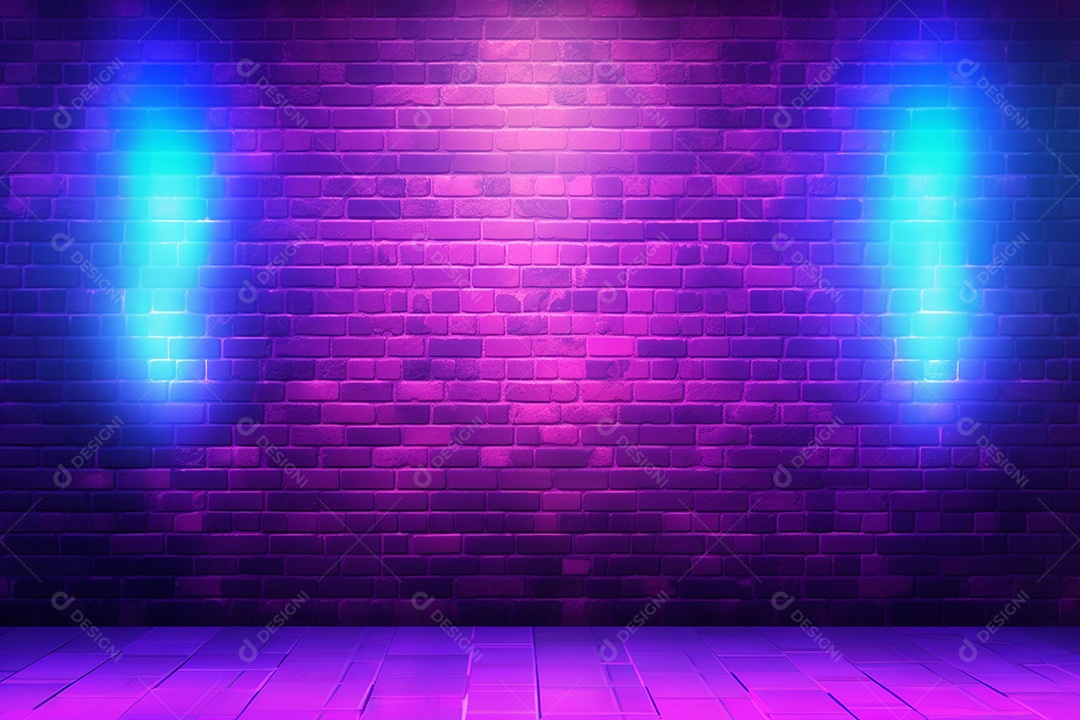 Parede de neon e fundo de tijolos com luz de fundo