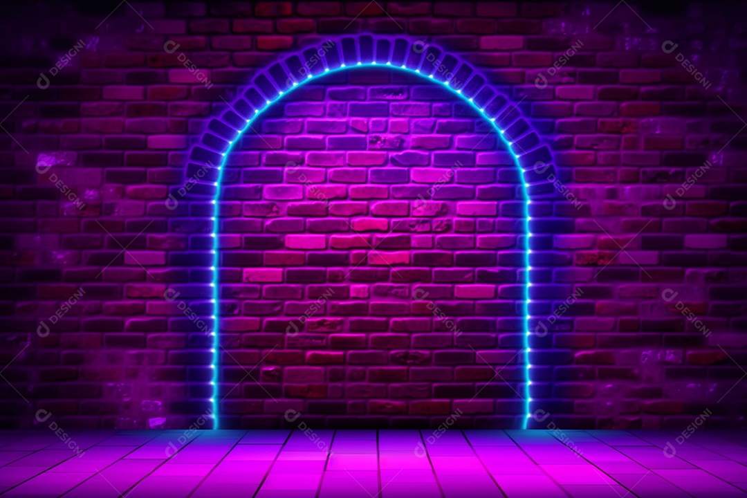 Parede de neon e fundo de tijolos com luz de fundo