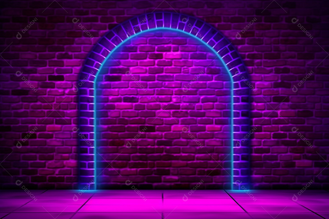 Parede de neon e fundo de tijolos com luz de fundo
