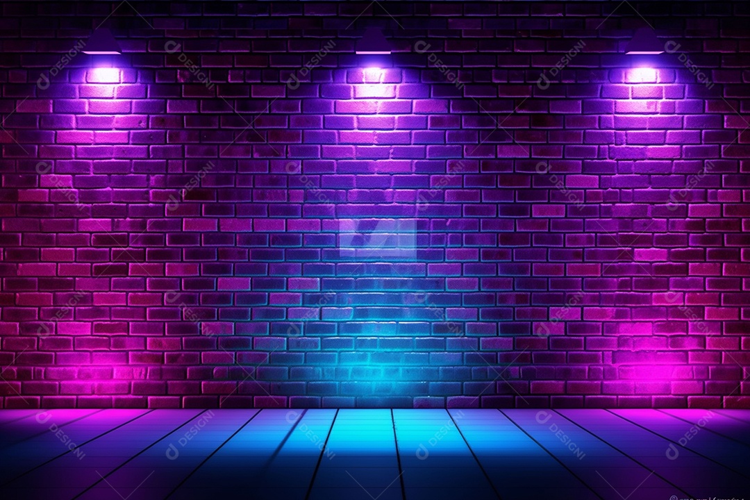 Parede de neon e fundo de tijolos com luz de fundo