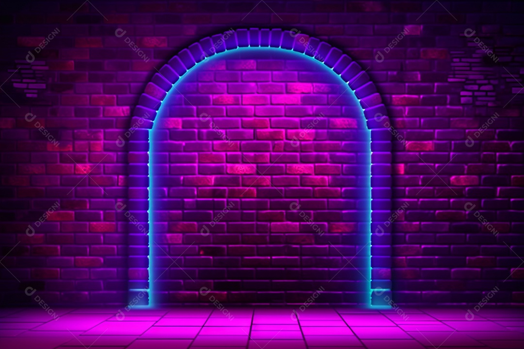 Parede de neon e fundo de tijolos com luz de fundo