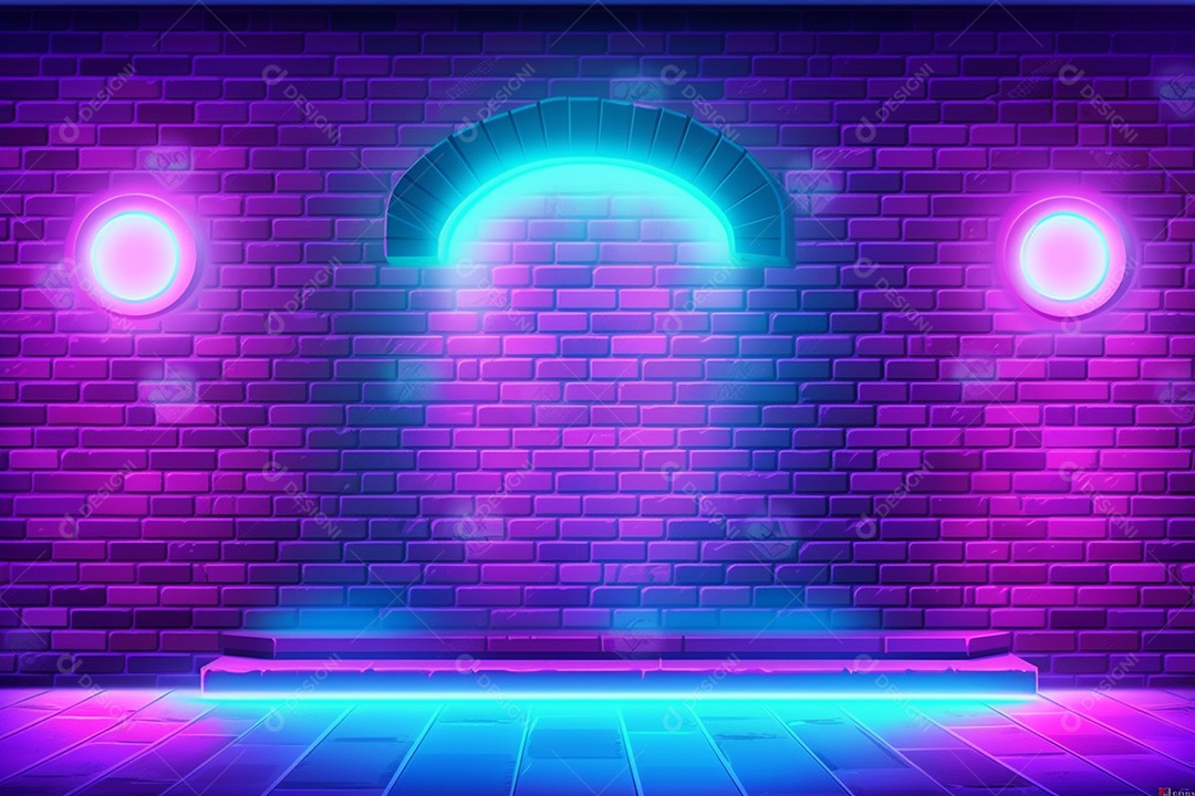 Parede de neon e fundo de tijolos com luz de fundo