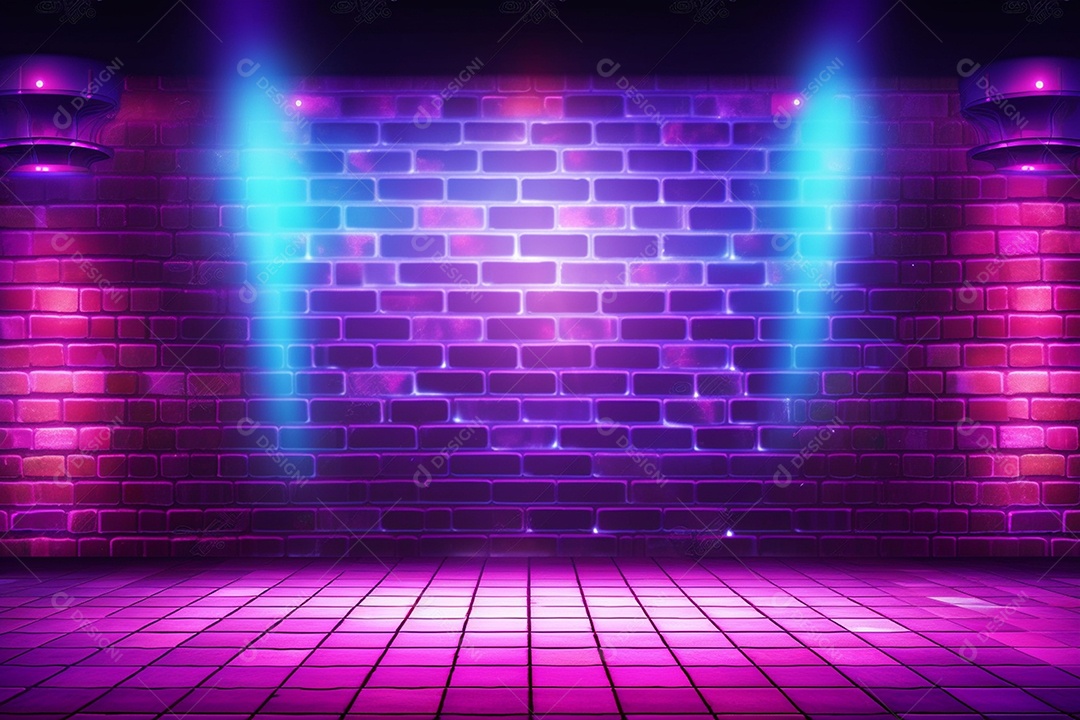Parede de neon e fundo de tijolos com luz de fundo