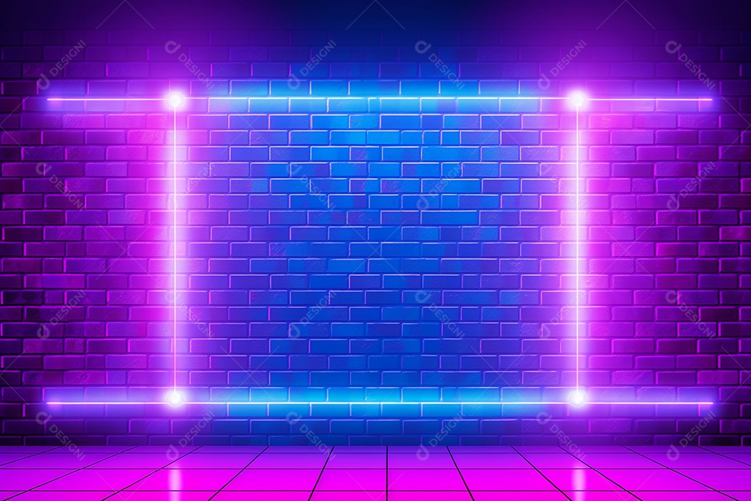 Parede de neon e fundo de tijolos com luz de fundo